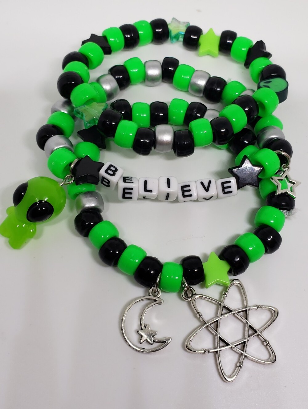 Handmade Alien Believe Beaded Stackable Kandi Bracelets